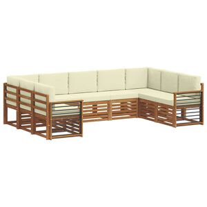 vidaXL Sektionalsofa s&aelig;t 9 pcs Naturlig og Fl&oslash;de Massivt Akacietr&aelig;