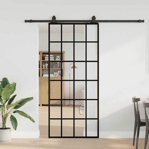 vidaXL skyded&oslash;r med hardwares&aelig;t 90x205 cm ESG glas sort