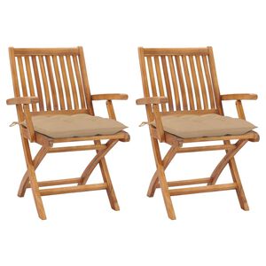 vidaXL havestole 2 stk. med beige hynder massivt teaktr&aelig;