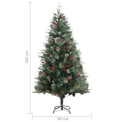 vidaXL juletræ med LED-lys og grankogler 195 cm PVC & PE grøn