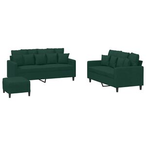 vidaXL sofas&aelig;t 3 dele med hynder velour m&oslash;rkegr&oslash;n