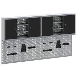 vidaXL V&aelig;rkt&oslash;jsskabss&aelig;t med hylde 6 pcs Sort Pulverlakeret st&aring;l