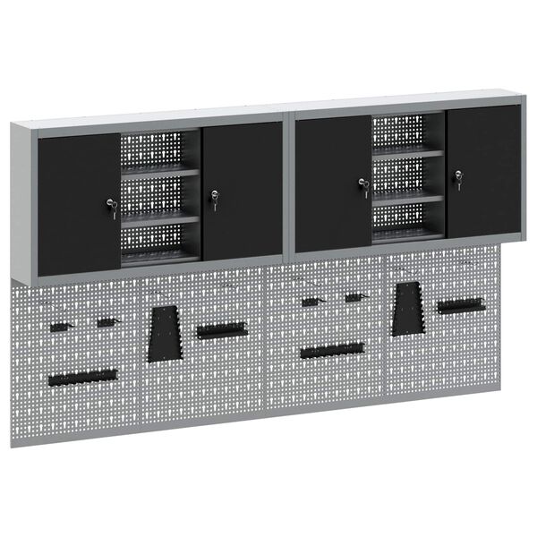 vidaXL V&aelig;rkt&oslash;jsskabss&aelig;t med hylde 6 pcs Sort Pulverlakeret st&aring;l