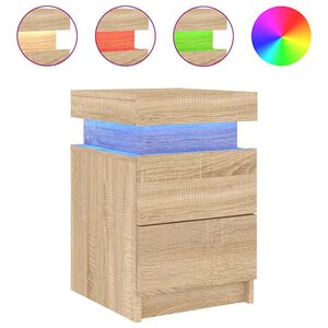 vidaxL sengebord med LED-lys 35x39x55 cm sonoma-eg