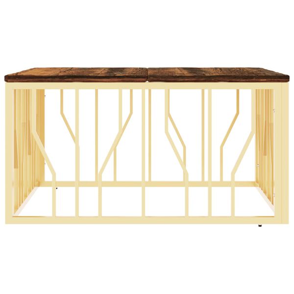 vidaXL sofabord rustfrit stål og massivt genbrugstræ guldfarvet