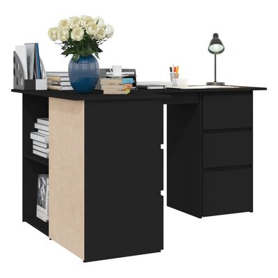 vidaXL skrivebord til hjørne 145x100x76 cm konstrueret træ sort