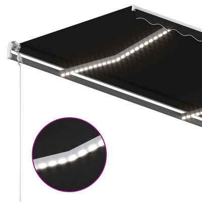 vidaXL markise med LED-lys 4x3,5 m manuel betjening antracitgrå