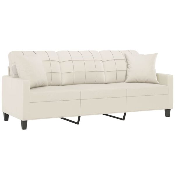 vidaXL 3-personers sofa med puder og hynder 180 cm kunstl&aelig;der Creme