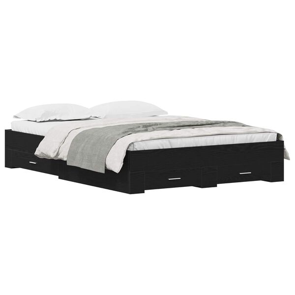 vidaXL Sengestel med skuffe Sort eg 140 x 190 cm Konstrueret tr&aelig;