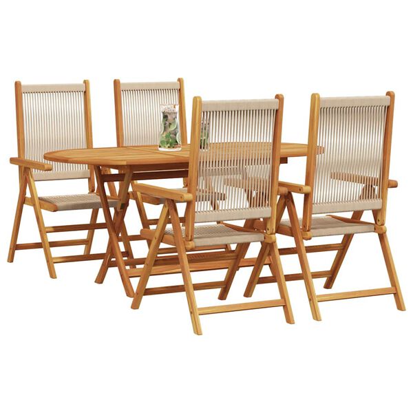 vidaXL Have Spisebordssæt 5 pcs Beige Massiv akacietræ og poly rattan