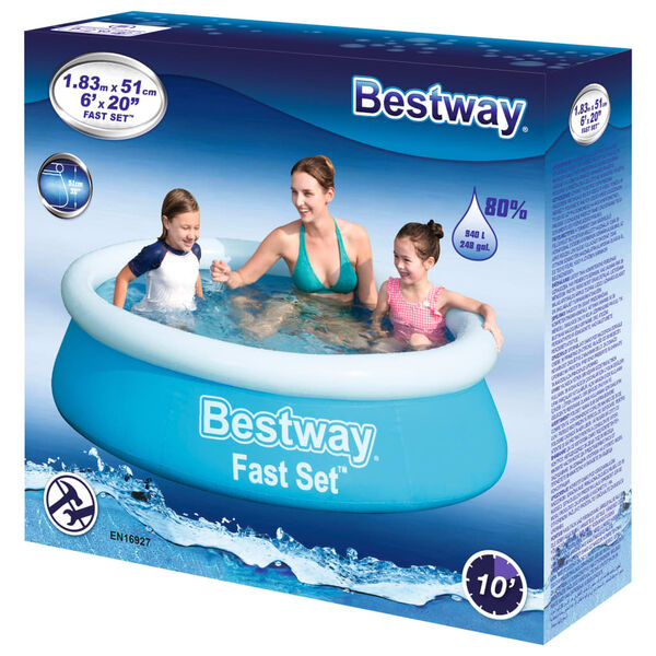 Bestway oppustelig pool Fast Set 183x51 cm rund blå