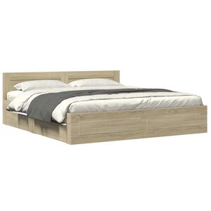 vidaXL sengeramme med sengegavl 200x200 cm konstrueret tr&aelig; sonoma-eg