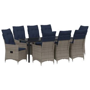 vidaXL Bord- og stol s&aelig;t 9 stk. Gr&aring; PE Rattan