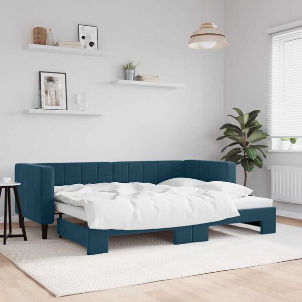 vidaXL daybed med udtr&aelig;k 80x200 cm velour bl&aring;