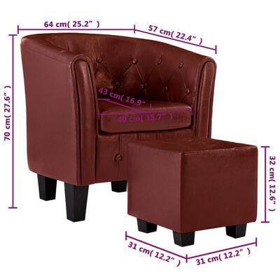 vidaXL lænestol med fodskammel kunstlæder vinrød