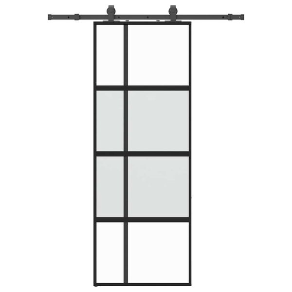 vidaXL skydedør med hardwaresæt 76x205 cm hærdet glas sort