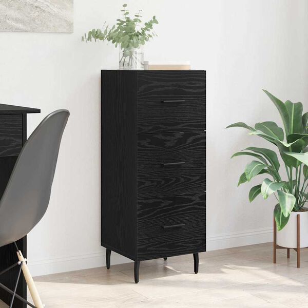 vidaXL Sideboard med skuffe Sort eg 34 x 34.5 x 90 cm Konstrueret tr&aelig;