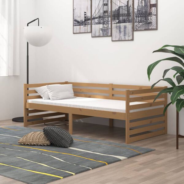 vidaXL daybed med madras 90x200 cm massivt fyrretr&aelig; gyldenbrun