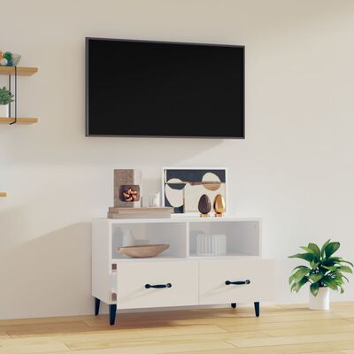 vidaXL tv-bord 80x36x50 cm konstrueret træ hvid højglans