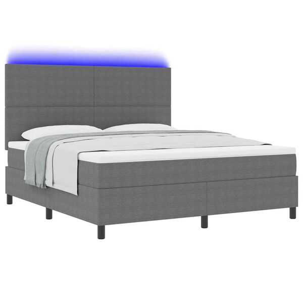 vidaXL LED Box Spring Bed Lys Gr&aring; og Hvid 180 x 200 cm Velourstof
