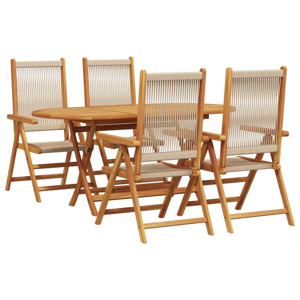 vidaXL Have Spisebordss&aelig;t 5 pcs Beige Massiv akacietr&aelig; og poly rattan