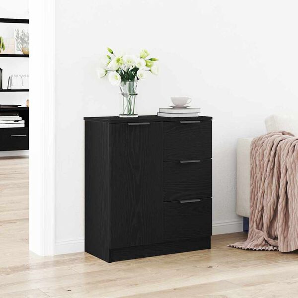 vidaXL Sideboard med skuffe Sort eg 60 x 30 x 70 cm Konstrueret tr&aelig;