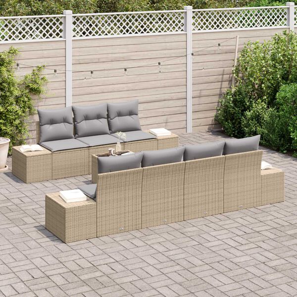 vidaXL Havesofa Sæt med pude 8 pcs Beige polyrattan