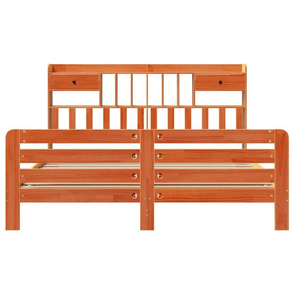 vidaXL seng med reol uden madras 200x200cm massivt fyrretr&aelig; gyldenbrun