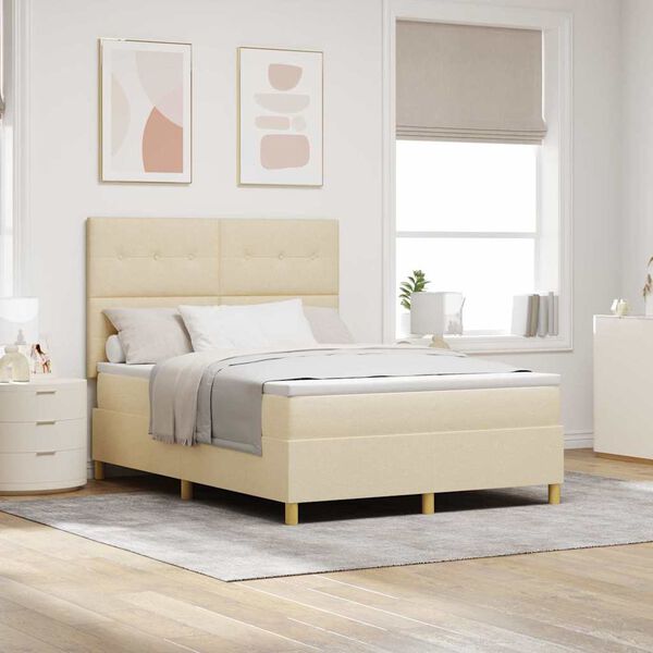 vidaXL LED Box Spring Bed med madras Creme 140 x 200 cm Stof
