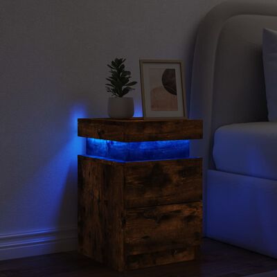 vidaxL sengebord med LED-lys 35x39x55 cm røget egetræsfarve