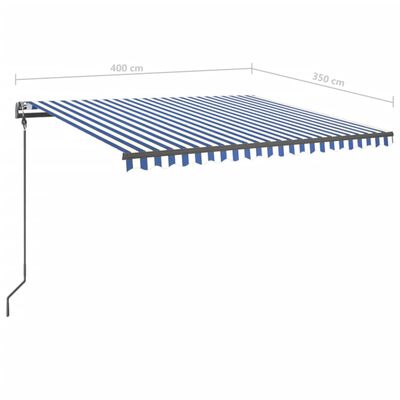 vidaXL markise m. LED-lys 4x3,5 m manuel betjening blå og hvid