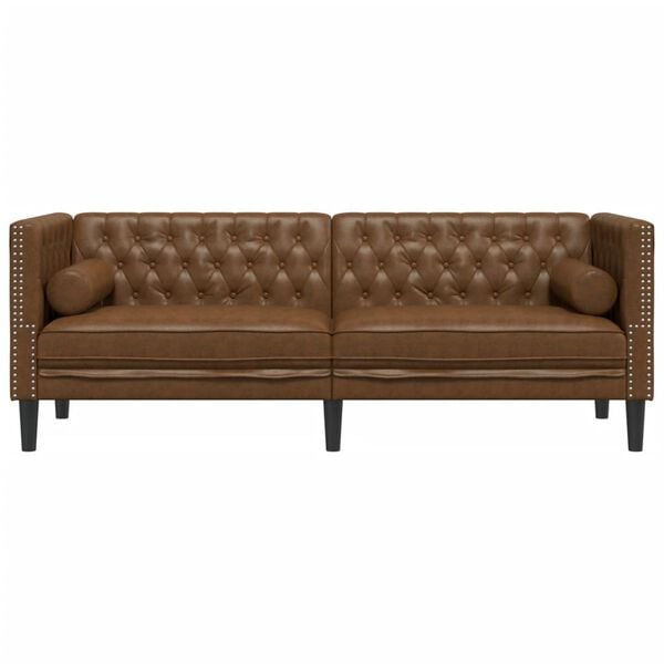 vidaXL 3-personers Chesterfield-sofa med puder imiteret ruskind brun