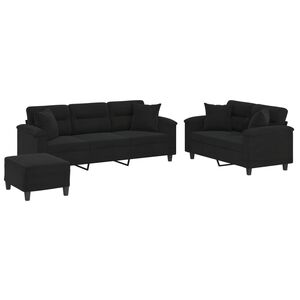 vidaXL sofas&aelig;t 3 dele med puder mikrofiberstof sort