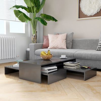 vidaXL indskudt sofabordssæt 100x100x26,5 cm grå højglans