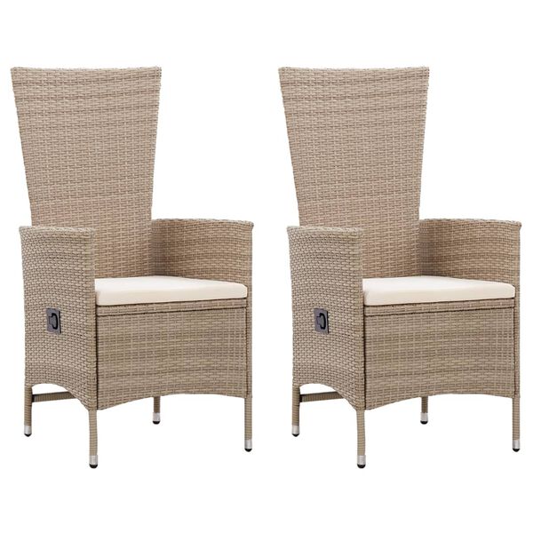 vidaXL udendørsstole 2 stk. med hynder polyrattan beige