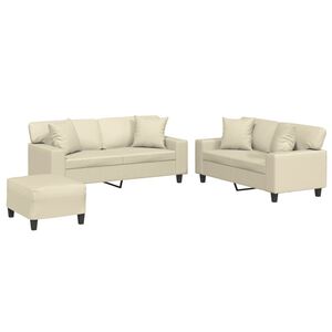 vidaXL sofas&aelig;t 3 dele med puder kunstl&aelig;der cremefarvet