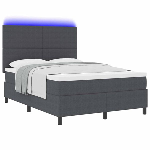vidaXL LED Box Spring Bed M&oslash;rkegr&aring; og Hvid 140 x 190 cm Velourstof