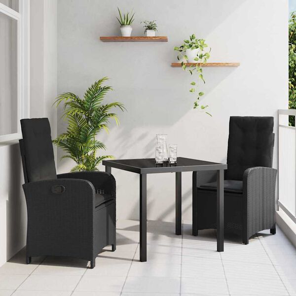 vidaXL Have Spisebordss&aelig;t med pude 3 pcs Sort polyrattan