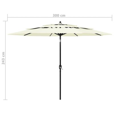 vidaXL parasol med aluminiumsstang i 3 niveauer 3 m sandfarvet