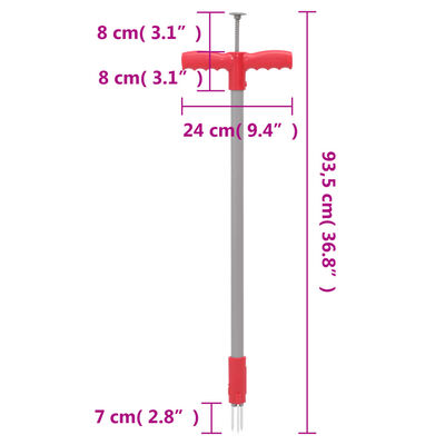 vidaXL ukrudtsfjerner 93,5 cm pulverlakeret stål rød og grå
