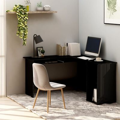 vidaXL L-formet skrivebord 120x140x75 cm konstrueret træ sort højglans