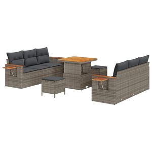 vidaXL Havesofa S&aelig;t 9 pcs Gr&aring; polyrattan