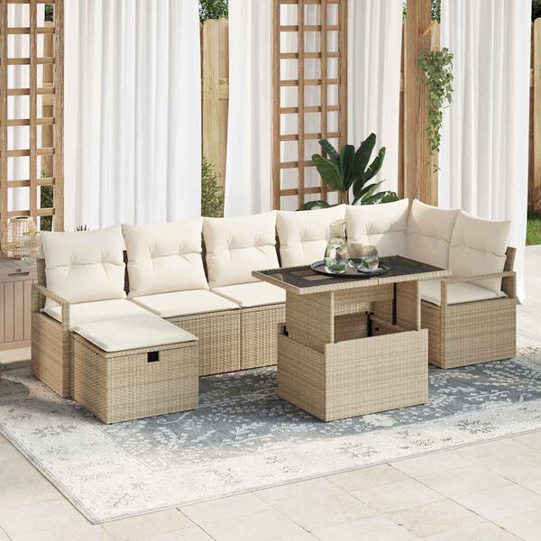 vidaXL Havesofa S&aelig;t med pude med opbevaring 8 pcs Beige Poly rattan