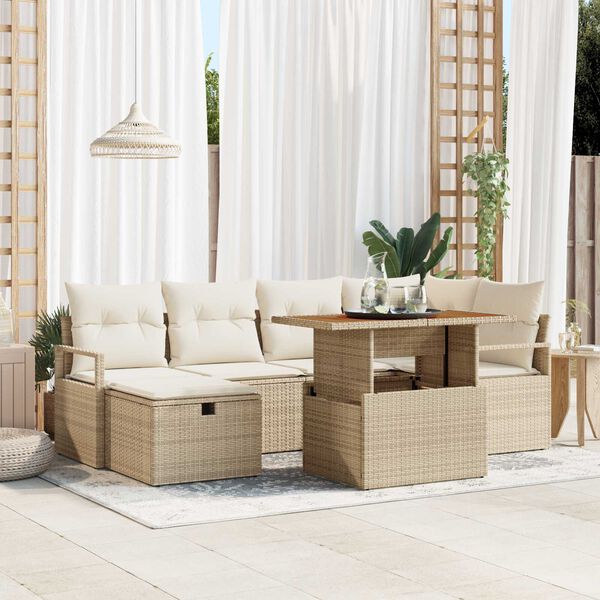 vidaXL Havesofa Sæt 7 pcs Beige polyrattan