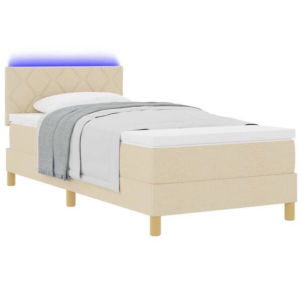 vidaXL LED Box Spring Bed med madras med LED Creme 90 x 190 cm Stof