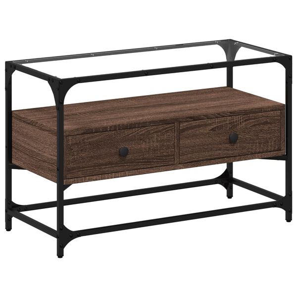 vidaXL tv-bord med glasplade 80x35x51 cm konstrueret tr&aelig; brun eg