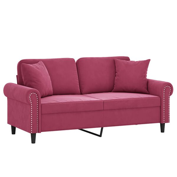 vidaXL 2-personers sofa med pyntepuder 140 cm velour vinrød