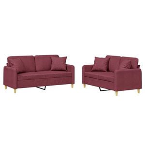 vidaXL sofas&aelig;t 2 dele med puder stof vinr&oslash;d