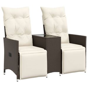 vidaXL 2-personers havesofa med bord og l&aelig;nefunktion polyrattan brun