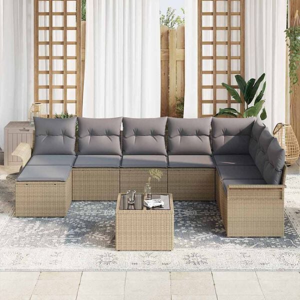 vidaXL Havesofa Sæt med pude 9 pcs Beige polyrattan